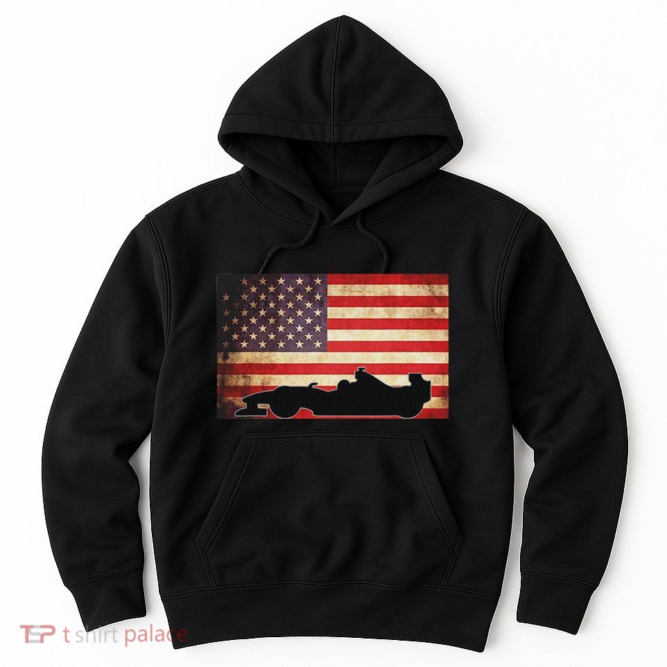 American Usa Flag Indy Car Fan Lover Racecar Formula Gift Hoodie