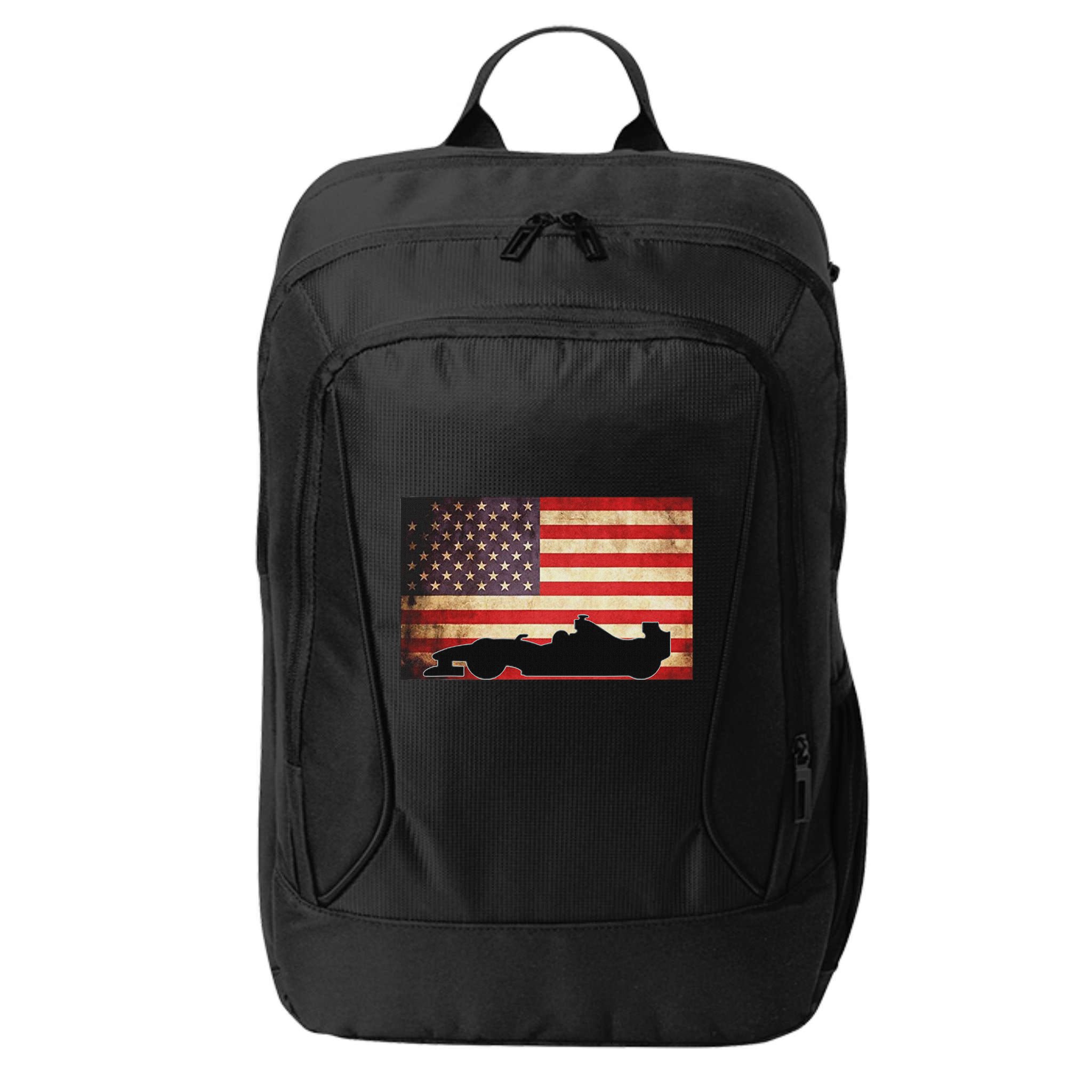 American Usa Flag Indy Car Fan Lover Racecar Formula Gift City Backpack