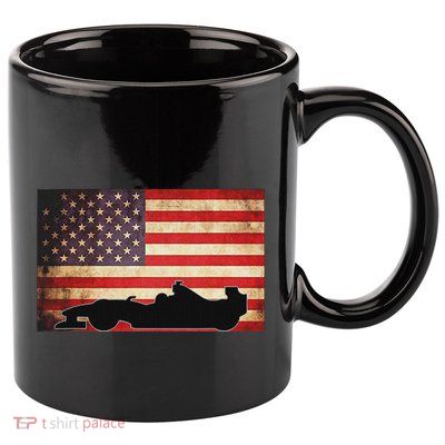 American Usa Flag Indy Car Fan Lover Racecar Formula Gift 11oz C Handle Ceramic Mug