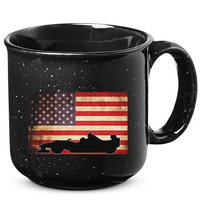 American Usa Flag Indy Car Fan Lover Racecar Formula Gift 15oz Campfire Ceramic Mug