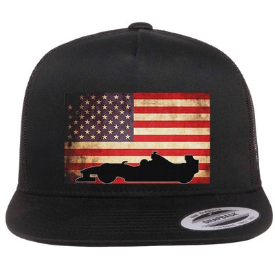 American Usa Flag Indy Car Fan Lover Racecar Formula Gift Flatbill Hat