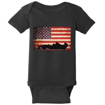 American Usa Flag Indy Car Fan Lover Racecar Formula Gift Baby Bodysuit