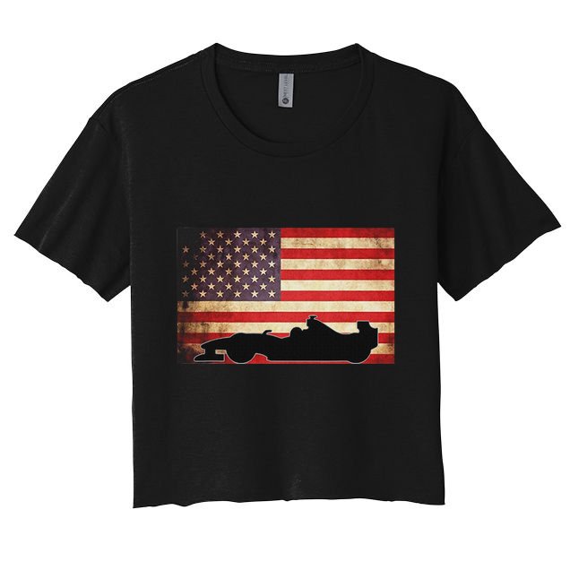 American Usa Flag Indy Car Fan Lover Racecar Formula Gift Crop Top