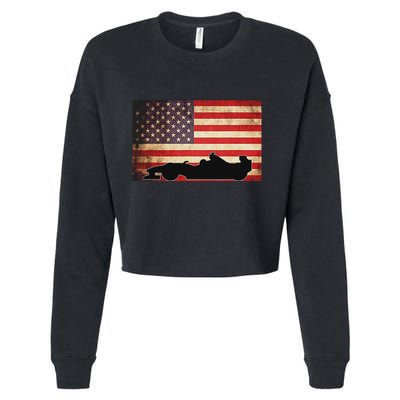 American Usa Flag Indy Car Fan Lover Racecar Formula Gift Cropped Pullover Crew