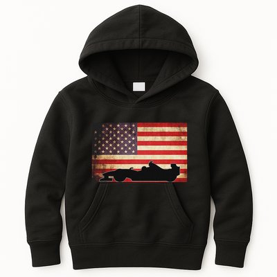 American Usa Flag Indy Car Fan Lover Racecar Formula Gift Kids Hoodie