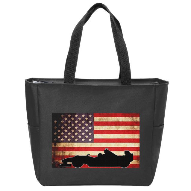 American Usa Flag Indy Car Fan Lover Racecar Formula Gift Zip Tote Bag