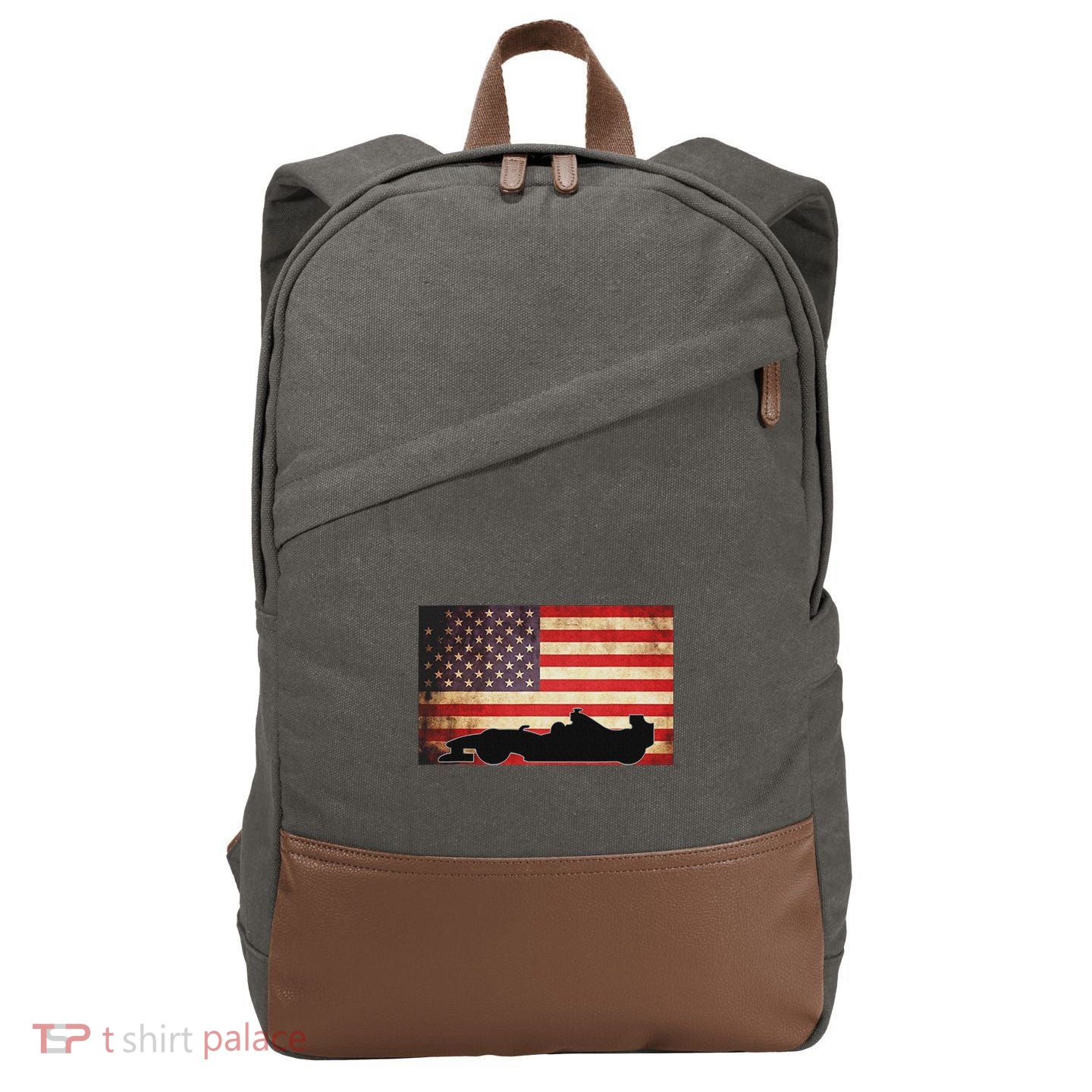 American Usa Flag Indy Car Fan Lover Racecar Formula Gift Cotton Canvas Backpack