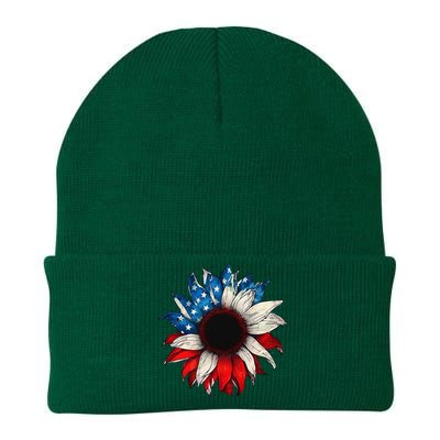 American USA Flag sunflower patriotic 4th of July Knit Cap Winter Beanie