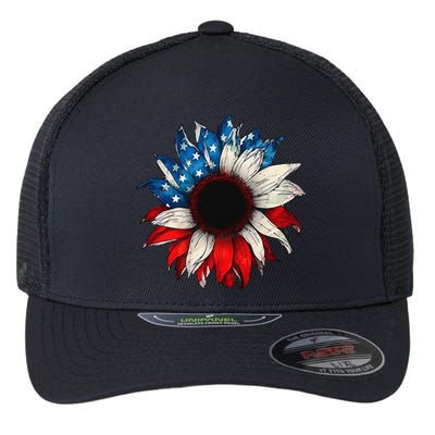 American USA Flag sunflower patriotic 4th of July Flexfit Unipanel Trucker Cap