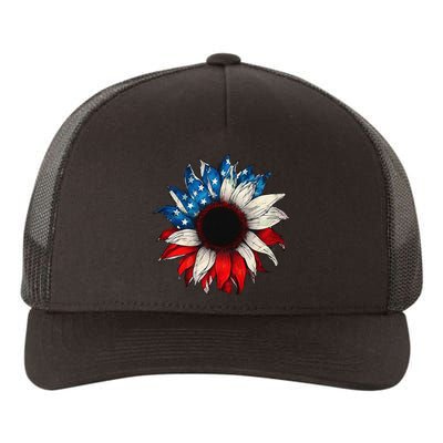 American USA Flag sunflower patriotic 4th of July Yupoong Adult 5-Panel Trucker Hat