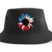 American USA Flag sunflower patriotic 4th of July Sustainable Bucket Hat