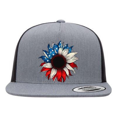 American USA Flag sunflower patriotic 4th of July Flat Bill Trucker Hat