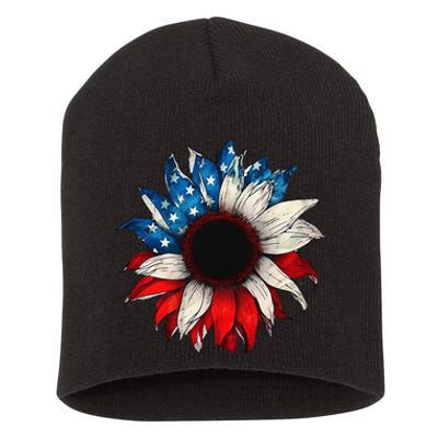 American USA Flag sunflower patriotic 4th of July Short Acrylic Beanie