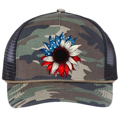 American USA Flag sunflower patriotic 4th of July Retro Rope Trucker Hat Cap