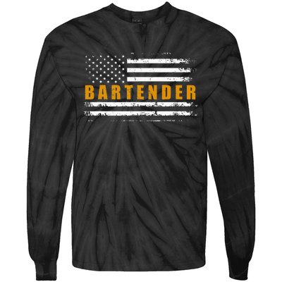 American Usa Flag Bartender Bartending Tie-Dye Long Sleeve Shirt