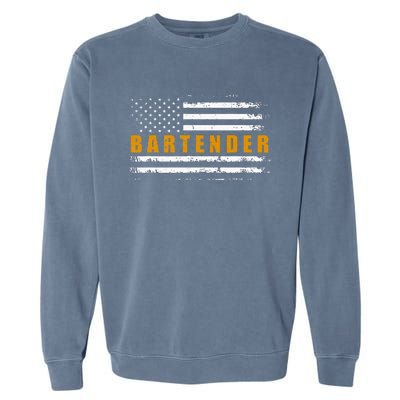 American Usa Flag Bartender Bartending Garment-Dyed Sweatshirt