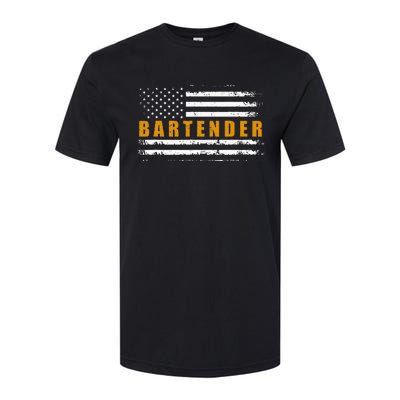 American Usa Flag Bartender Bartending Softstyle CVC T-Shirt