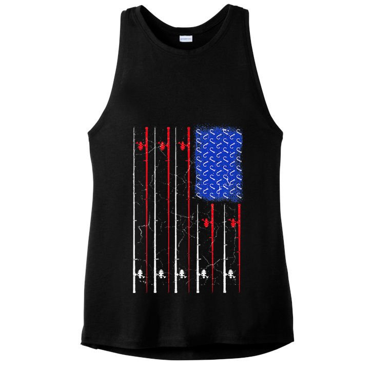 American US Flag Fishing Rod , Fisherman Top For Him Ladies PosiCharge Tri-Blend Wicking Tank