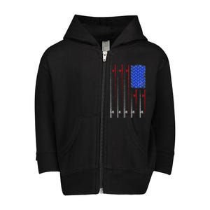 American US Flag Fishing Rod , Fisherman Top For Him Toddler Zip Fleece Hoodie