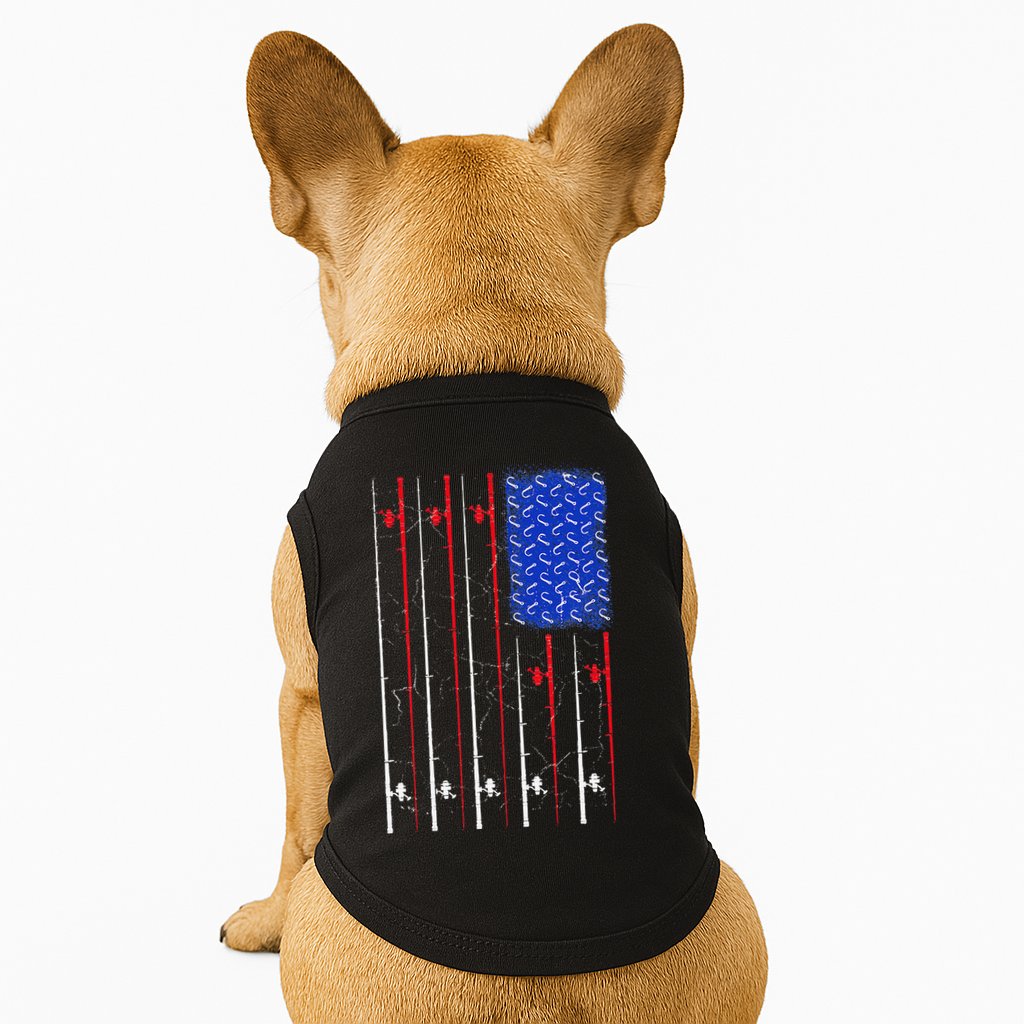 American US Flag Fishing Rod , Fisherman Top For Him Doggie Tank