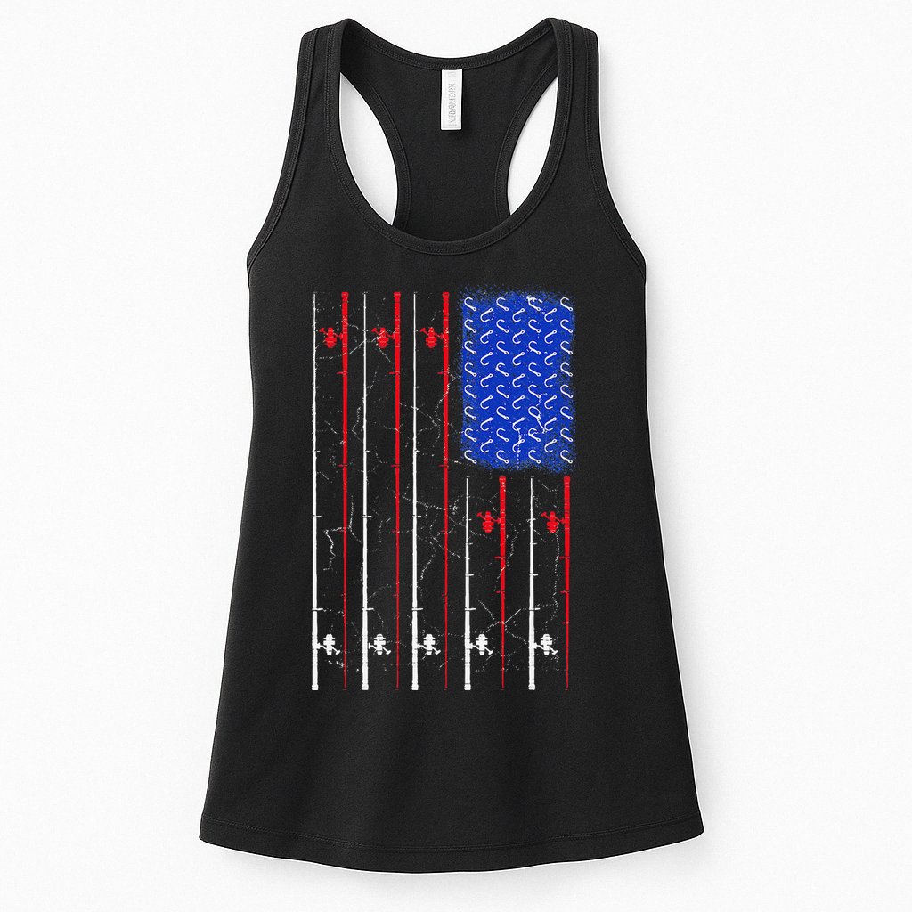 American US Flag Fishing Rod , Fisherman Top For Him Womens Tank Top