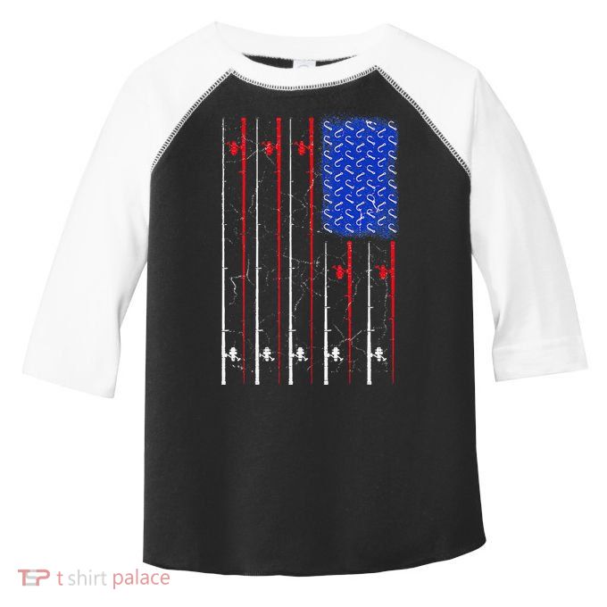 American US Flag Fishing Rod , Fisherman Top For Him Toddler Fine Jersey T-Shirt