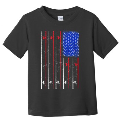 American US Flag Fishing Rod , Fisherman Top For Him Toddler T-Shirt