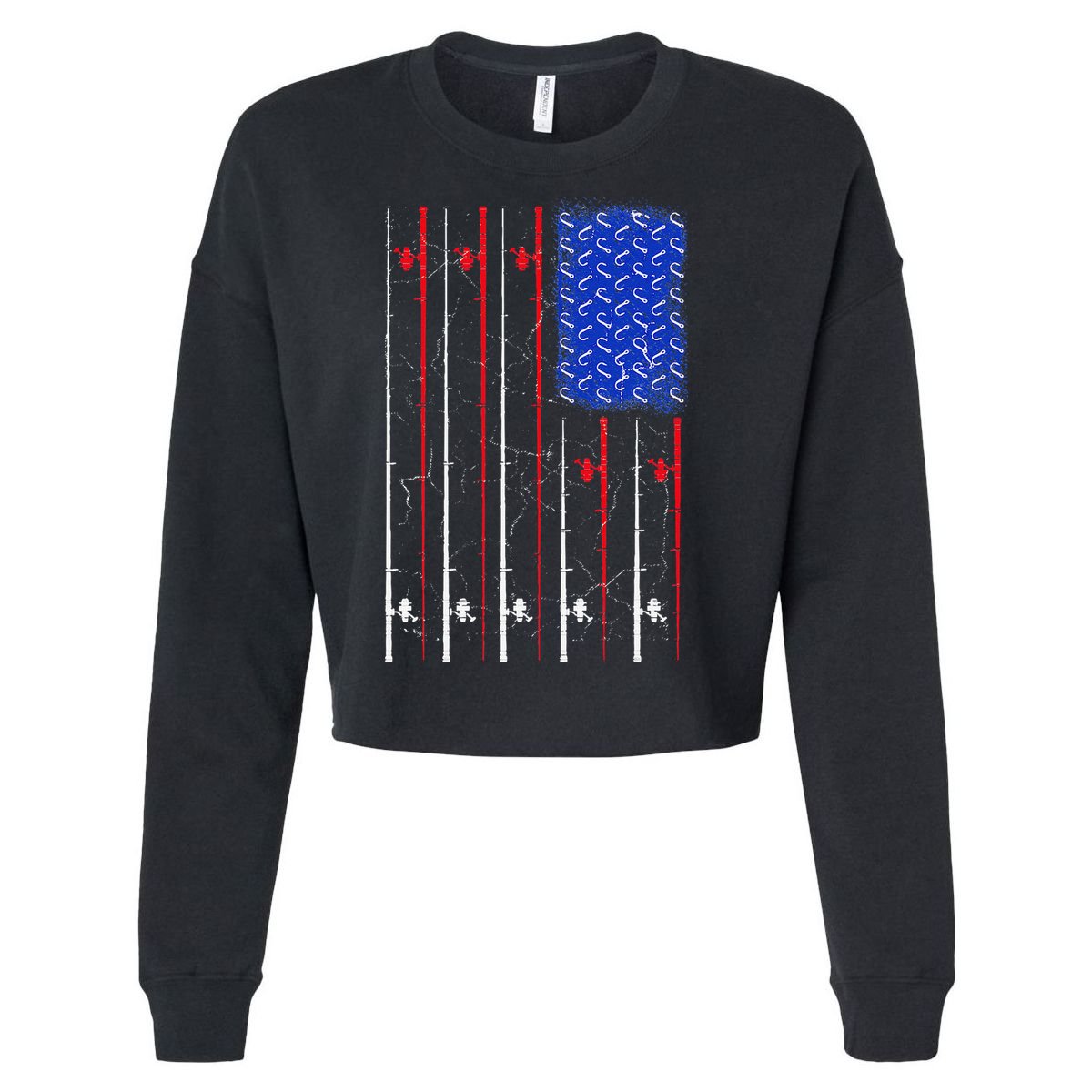 American US Flag Fishing Rod , Fisherman Top For Him Cropped Pullover Crew