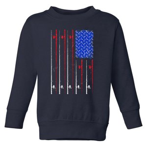 American US Flag Fishing Rod , Fisherman Top For Him Toddler Sweatshirt