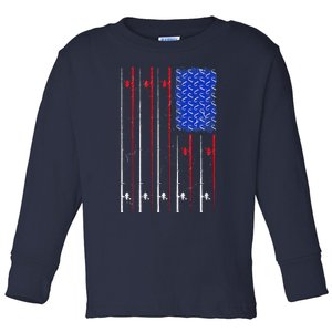 American US Flag Fishing Rod , Fisherman Top For Him Toddler Long Sleeve Shirt