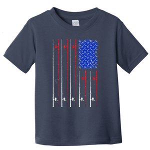 American US Flag Fishing Rod , Fisherman Top For Him Toddler T-Shirt