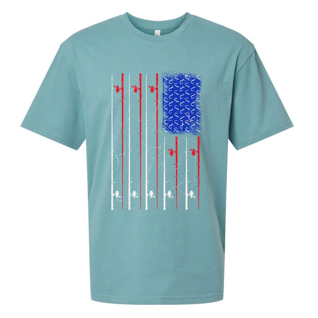 American US Flag Fishing Rod , Fisherman Top For Him Sueded Cloud Jersey T-Shirt
