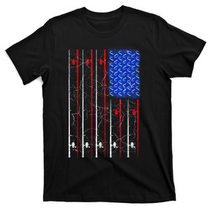 American Us Flag Fishing Rod Top Cool Fisherman Top For Him T-Shirt