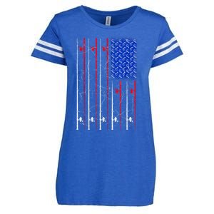 American Us Flag Fishing Rod Top Cool Fisherman Top For Him Enza Ladies Jersey Football T-Shirt