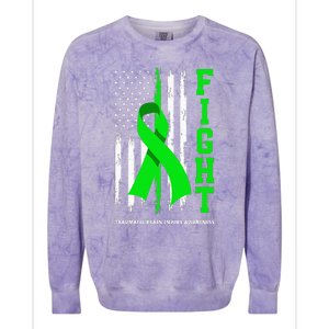 American US Flag Fight Traumatic Brain Injury Awareness Colorblast Crewneck Sweatshirt