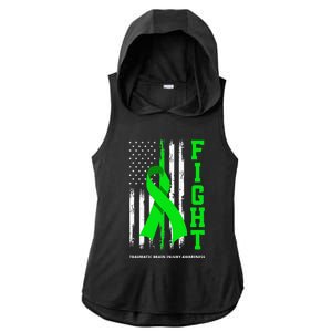 American US Flag Fight Traumatic Brain Injury Awareness Ladies PosiCharge Tri-Blend Wicking Draft Hoodie Tank