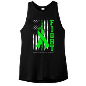 American US Flag Fight Traumatic Brain Injury Awareness Ladies PosiCharge Tri-Blend Wicking Tank