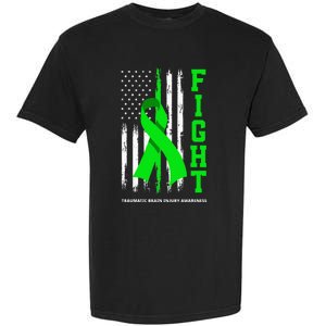 American US Flag Fight Traumatic Brain Injury Awareness Garment-Dyed Heavyweight T-Shirt