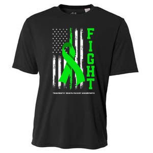 American US Flag Fight Traumatic Brain Injury Awareness Cooling Performance Crew T-Shirt