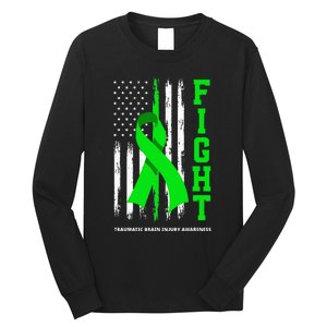 American US Flag Fight Traumatic Brain Injury Awareness Long Sleeve Shirt