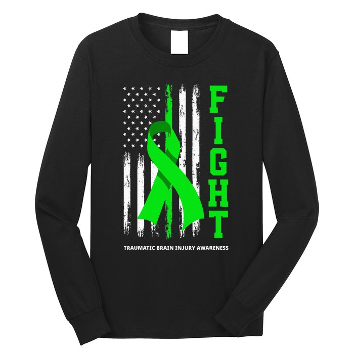 American US Flag Fight Traumatic Brain Injury Awareness Long Sleeve Shirt