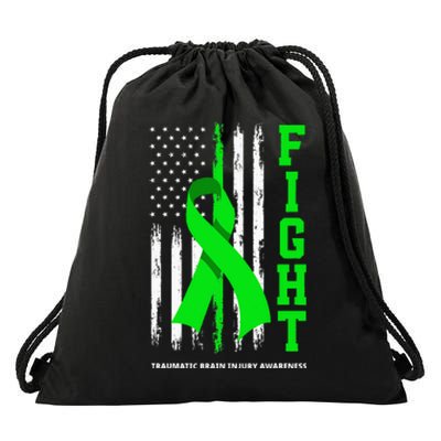 American US Flag Fight Traumatic Brain Injury Awareness Drawstring Bag