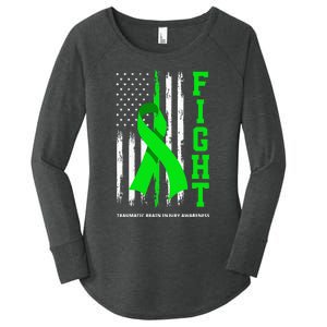 American US Flag Fight Traumatic Brain Injury Awareness Women's Perfect Tri Tunic Long Sleeve Shirt