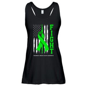 American US Flag Fight Traumatic Brain Injury Awareness Ladies Essential Flowy Tank