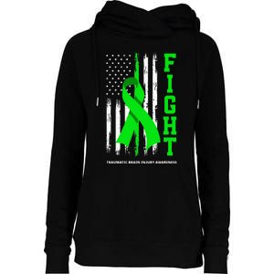 American US Flag Fight Traumatic Brain Injury Awareness Womens Funnel Neck Pullover Hood