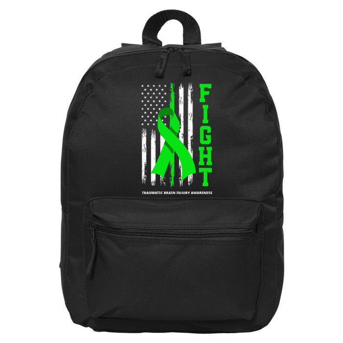 American US Flag Fight Traumatic Brain Injury Awareness 16 in Basic Backpack