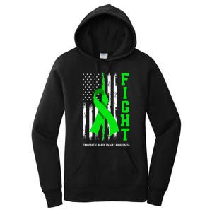 American US Flag Fight Traumatic Brain Injury Awareness Women's Pullover Hoodie