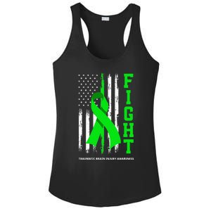 American US Flag Fight Traumatic Brain Injury Awareness Ladies PosiCharge Competitor Racerback Tank