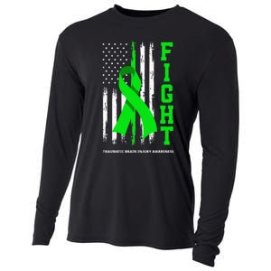 American US Flag Fight Traumatic Brain Injury Awareness Cooling Performance Long Sleeve Crew