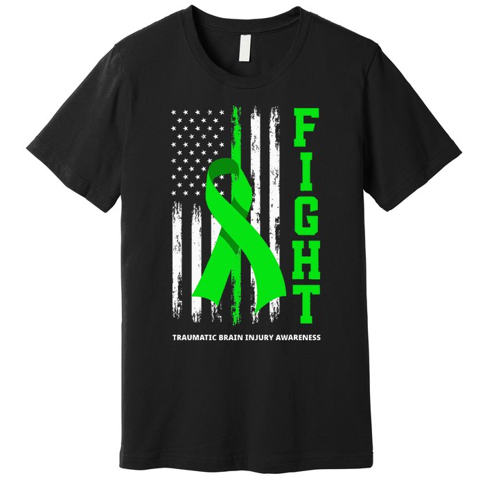 American US Flag Fight Traumatic Brain Injury Awareness Premium T-Shirt